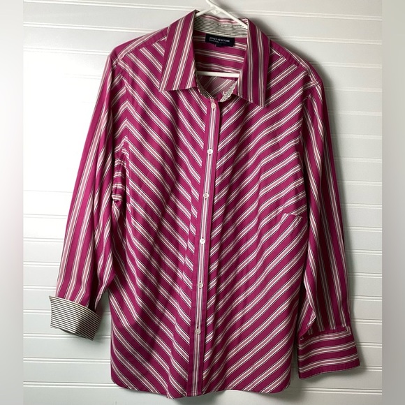 Jones New York Signature Woman Pink Striped Sleeved Blouse Womens  Size 3X - Picture 1 of 9